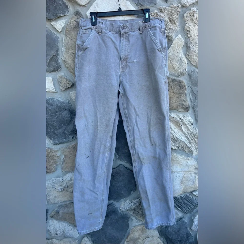 Carhartt Dungaree Jeans Khaki 36x36 B11 DES Distressed Carpenter Streetwear Work